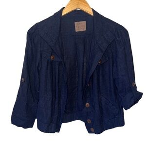 Anthropologie Mine Navy Blue Jacket Button Front Long Sleeve Collared Size Small